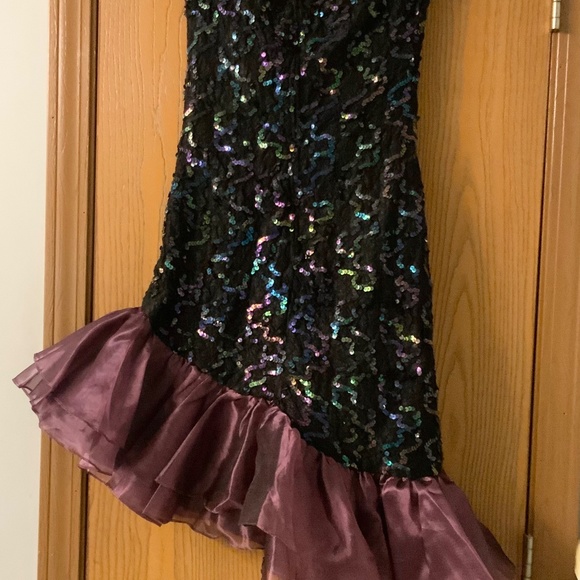 VINTAGE 90s NIGHT MOVES NEW YORK PARTY DRESS STRAPLESS PURPLE & BLACK SEQUINED - Picture 2 of 8